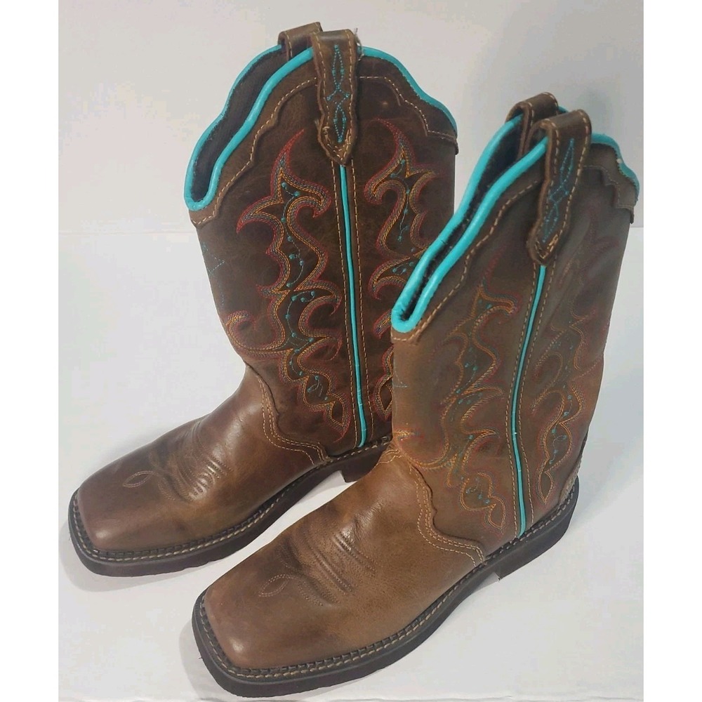 Justin Ladies Gypsy Raya Brown Leather Square Toe Cowboy Boots Sz.8.5 B